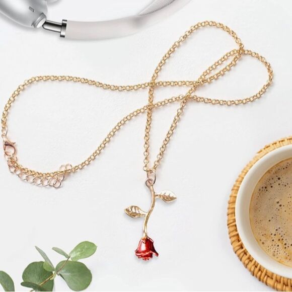 18k Gold Plated Necklace Women rose pendant flower jewelry |girl women wife gift - Picture 3 of 4